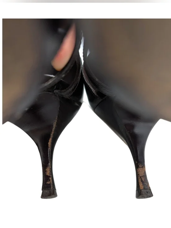 Prada Vintage Cutout Lattice Bondage Pointed Toe Kitten Heel Pump Brown 38.5 | 8 - Picture 9 of 12